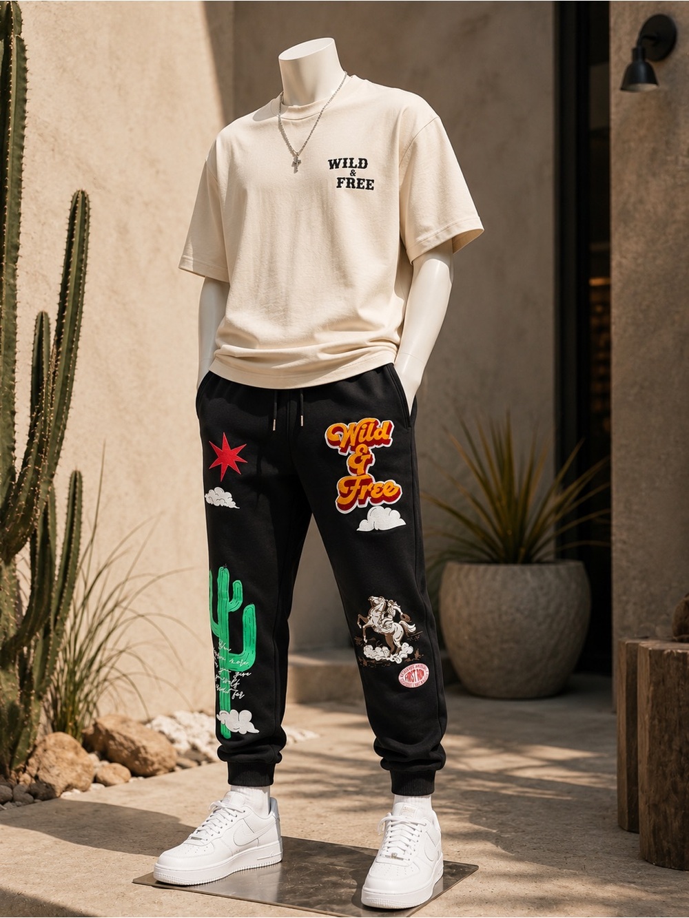 First Row Wild & Free Graphic Jogger Sweatpants Men's Small Black Streetwear
